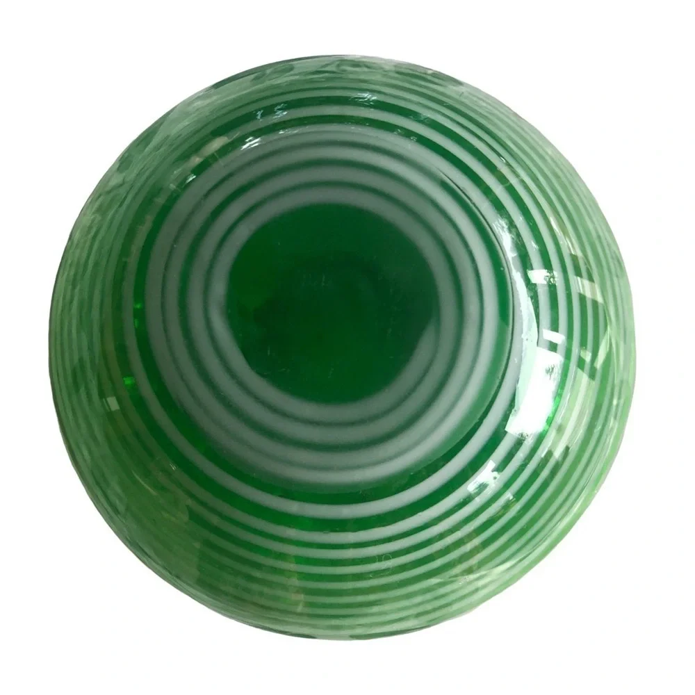ART Glass/ Green Glass Vase / flat bottom / White swirls all the way around